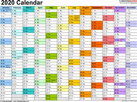 Year Calendar 2020 Excel Month Calendar Printable