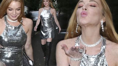 Lindsay Lohan Slips Into Thigh Skimming Metallic Dress To Attend Lilly Beckers 40th Birthday