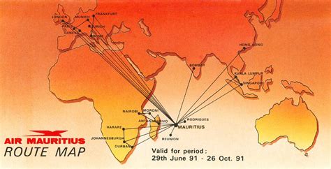Air Mauritius June 29 1991 Route Map