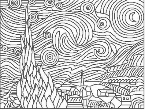 Easy Pointillism Drawings Van Gogh Starry Night Coloring Page