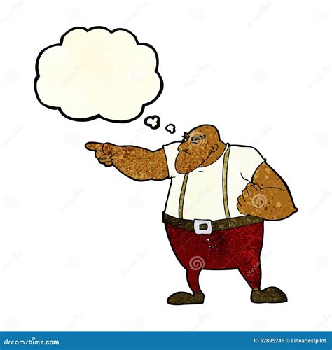 Cartoon Angry Tough Guy Pointing With Thought Bubble Stock Illustration