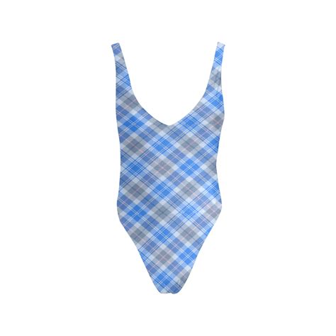 Plaid Patterns Sexy Low Back One Piece Swimsuit Model S ID D
