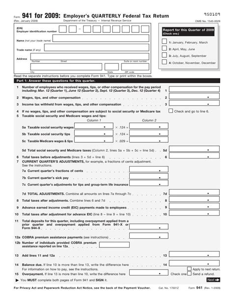 Form 941 Employers Quarterly Federal Tax Return