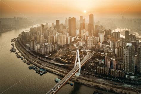 Chongqing Urban Buildings Aerial Sunset Songquan Photography