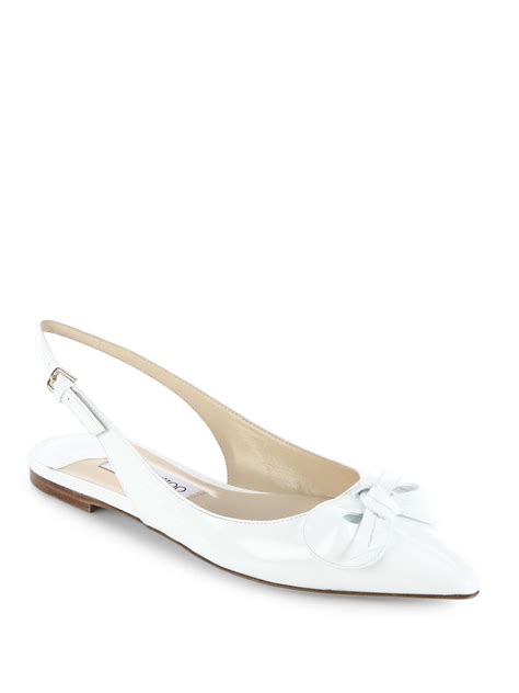 Jimmy Choo Blare Patent Leather Slingback Flats In White Lyst