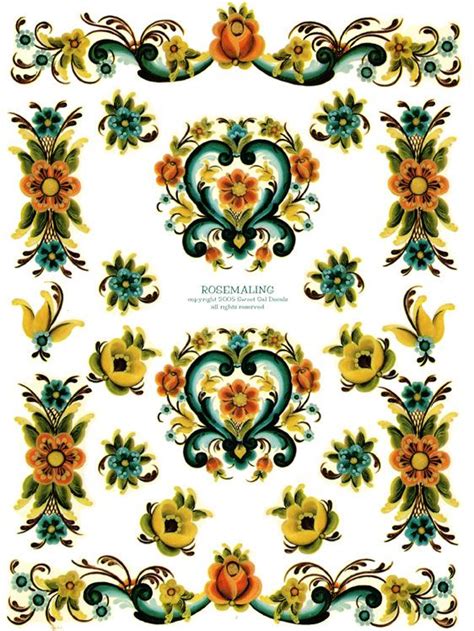Sketch your rosemaling design onto plain brown wrapping paper and tape the pattern to the plate. rosemaling border -different colors | Flower painting ...