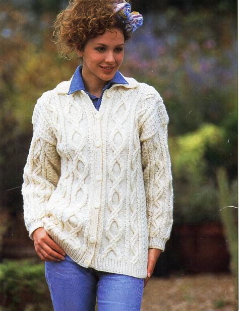 womens aran cardigan knitting pattern pdf ladies cable jacket etsy uk knit cardigan pattern