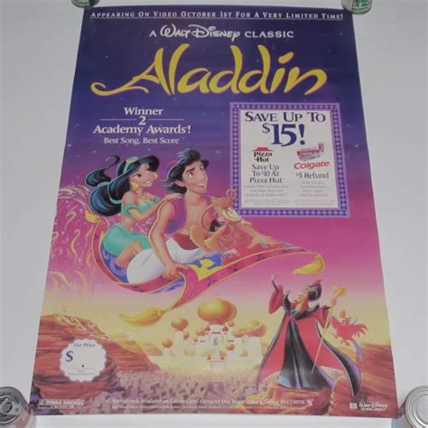 Aladdin Movie Poster Walt Disney Animated Cartoon Vhs Home Video Vintage S Picclick Uk