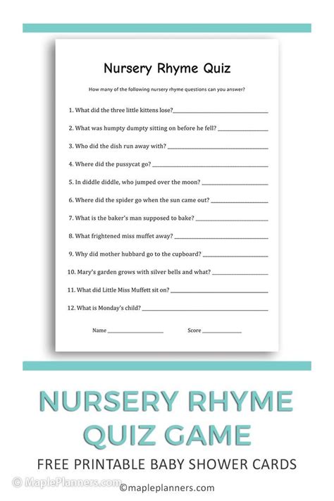 Free Printable Nursery Rhyme Quiz