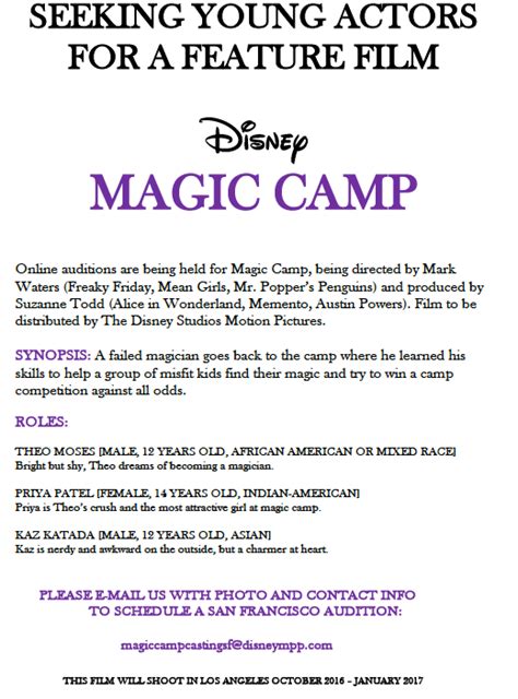Disney Auditions For Kids Disney Movie Magic Camp Major