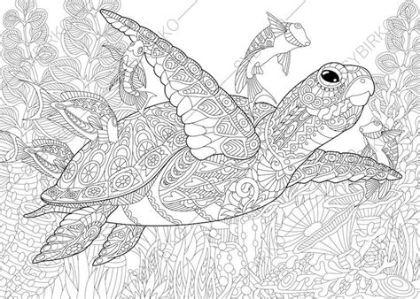 Coloring Pages For Adults Ocean World Turtle Underwater Etsy