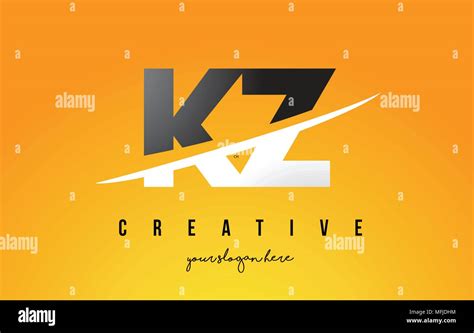 kz k z letter modern logo design with swoosh cutting the middle letters and yellow background