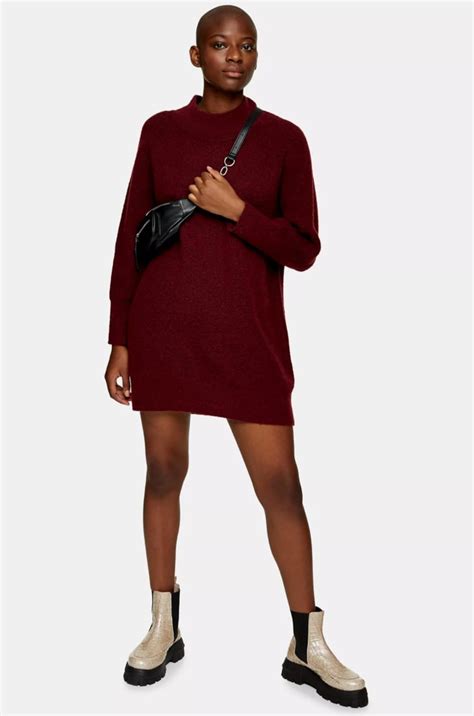 Topshop Burgundy Oversized Knitted Dress The Best Knitted Jumper Dresses For Autumnwinter