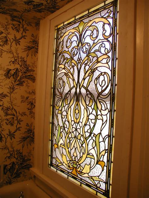 Original stained glass window panels custom designed w 25. Bathroom stained glass window for landmarked home