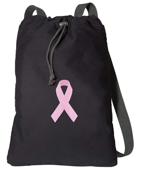 Pink Ribbon Drawstring Backpack Rich Canvas Pink Ribbon Cinch Bag