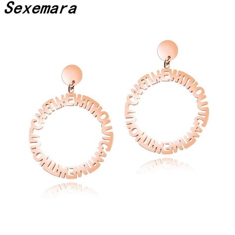 Meidi Letter Circle Earrings For Women Simple Hollow Rose Gold Color