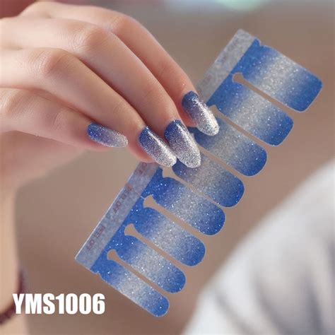16pcs glitter color block nail stickers diy nail wraps full cover nails sticker art decorations