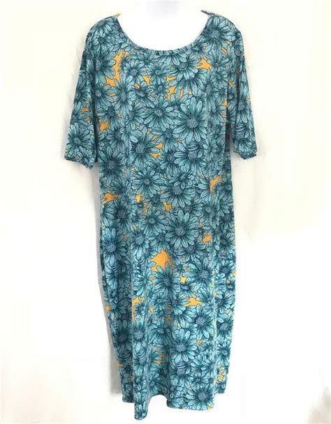 Lularoe Womens Julia Dress Size Xl Teal Yellow Midi Stretch Floral