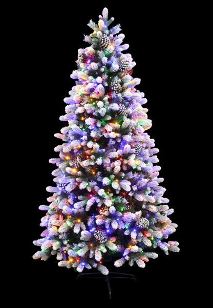 Frosted Winter Spruce Flocked Christmas Tree Pre Lit With Dual Color