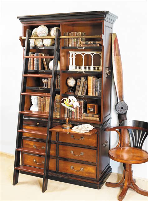 Mf095 Authentic Models Cambridge Bookcase With Library Ladder And Solid
