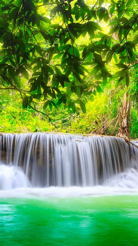 Beautiful Background Green River Waterfall In Kanchanaburi Thailand 4k