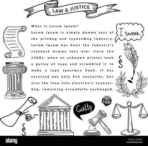 Banner With Symbols Of Law And Justice A Hand Drawn Doodle In Sketch