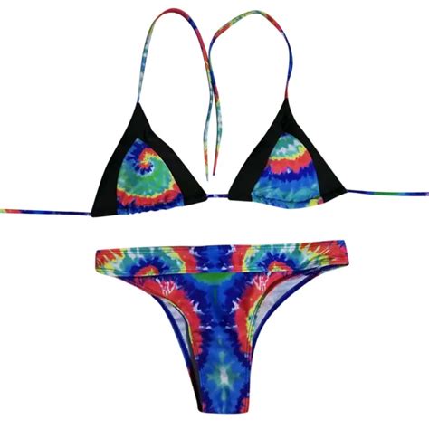 Oil Paint 2019 Sexy Bikini Push Up Swimwear Women Swimsuit Halter Top Plus Size Bathing Suit
