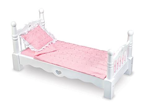 melissa and doug white wooden doll bed with bedding 24 x 12 x 11 inches pricepulse