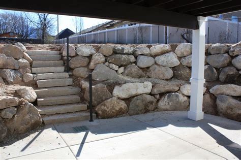 Walk Out Basement Retaining Wall And Stone Steps With Images