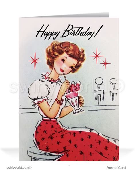 Cute Retro Vintage Mid Century 1950s Happy Birthday Cards Swirly