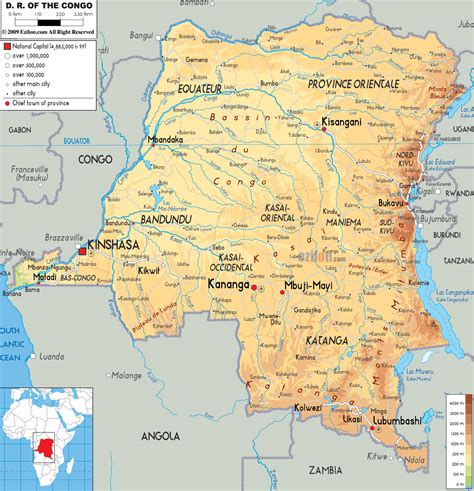 Large Physical Map Of Congo Democratic Republic With Roads Cities And