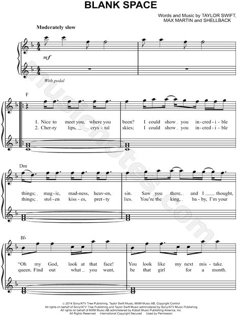 Maybe you would like to learn more about one of these? Taylor Swift "Blank Space" Sheet Music (Easy Piano) in F ...
