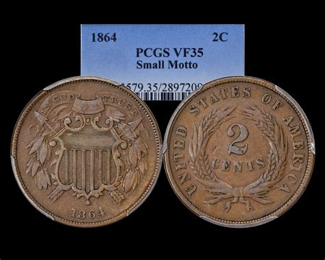1864 2c Small Motto Two Cent Piece Pcgs Vf35bn The Penny Lady®