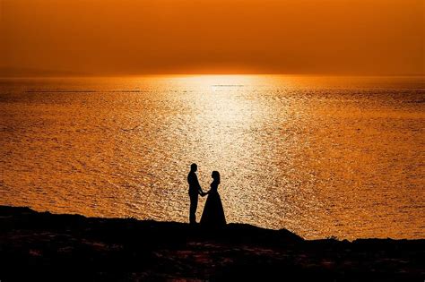 Couple Sunset Sea Horizon Love Romance Romantic Together Silhouette Lovers Ocean Pikist