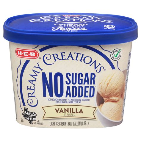 H E B Creamy Creations No Sugar Added Vanilla Light Ice Cream Shop Ice Cream At H E B