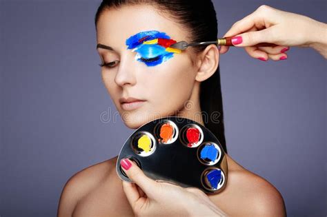 Makeup Artist Applies Colorful Makeup Stock Image Image Of Abstract