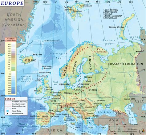 Physical Map Of Europe Rivers And Mountains