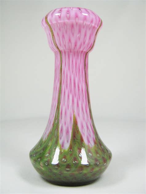 czech art deco glass vase pink and gree with a controlled bubble decoration ruckl ca 1920 s