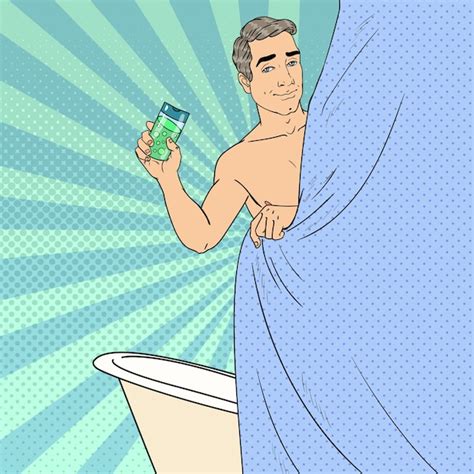 Premium Vector Man In Bathroom Holding Shower Gel