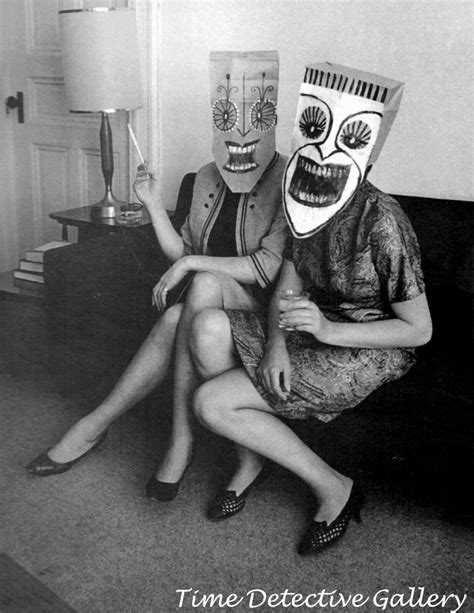women in paper bag halloween masks 1950s vintage photo print ebay