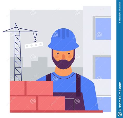 The Builder Builds A Brick Wall Flat Stylized Illustration Stock