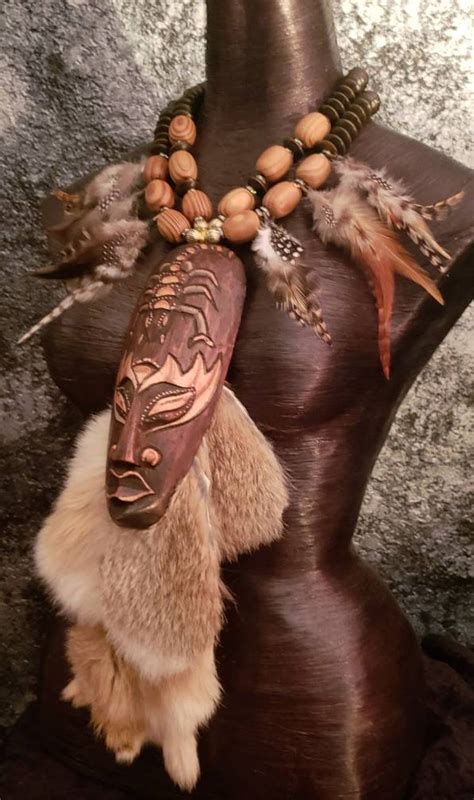 Avant Garde Wood Mask Tribal Chest Piece Katrox Feather Fur Etsy