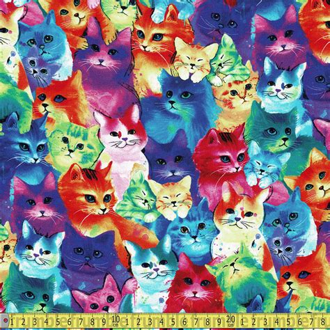 Timeless Treasures Rainbow Cats Multi Sewing And Dressmaking Fabric