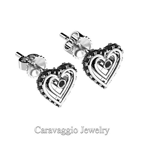 Art Masters Caravaggio 14k Black Gold Ruby Heart Stud Earrings E623