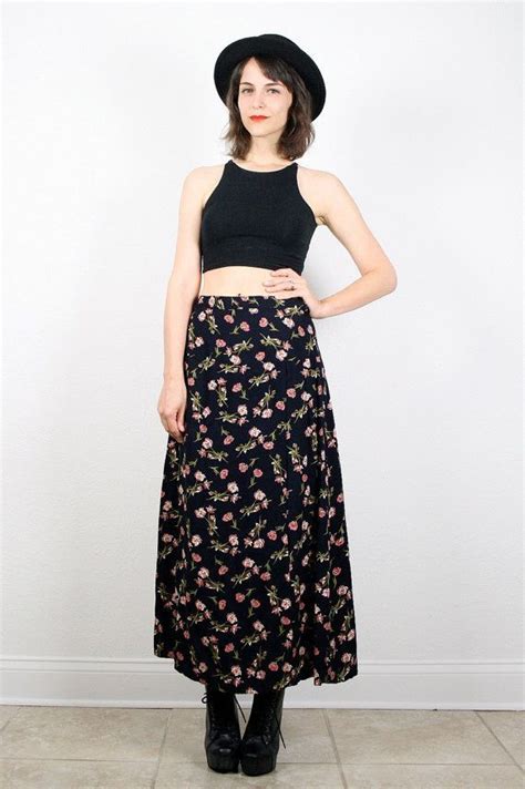 Vintage 90s Skirt Maxi Grunge Skirt Blue Floral Print Skirt Floral