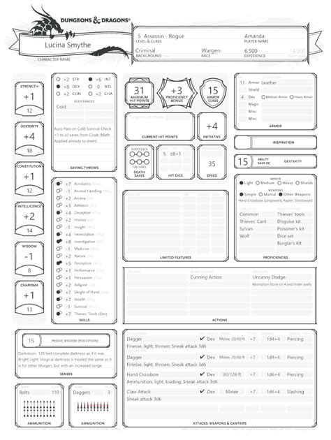 Online Fillable Dnd Character Sheet Osdsae