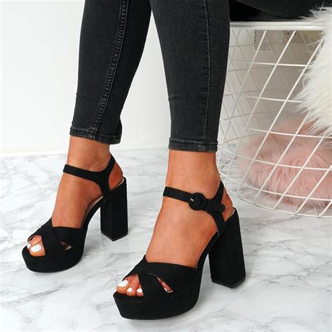 Womens Ladies High Block Chunky Heels Sandals Platforms Ankle Strap Shoes Size Ebay
