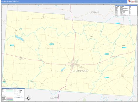 Champaign County, OH Zip Code Wall Map Basic Style by MarketMAPS