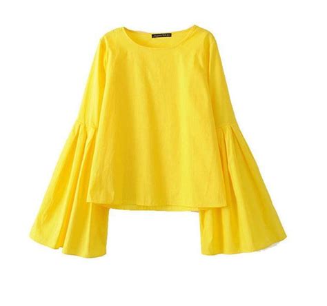 Flare Sleeve Pleated Yellow Blouse Yellow Blouse Flared Sleeves