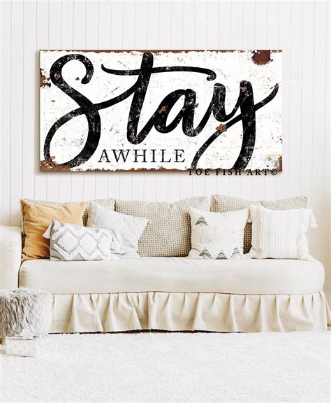Stay Awhile Sign Modern Farmhouse Wall Decor Large Rustic Etsy